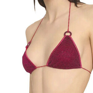 OSÉREE Lumière Triangle Bra Glitter Bikini Top Magenta Pink Sparkle Size L NWT